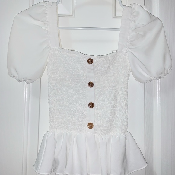 Shirred tube top with puff sleeves - Picture 1 of 2